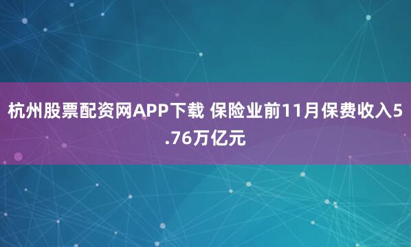 杭州股票配资网APP下载 保险业前11月保费收入5.76万亿元